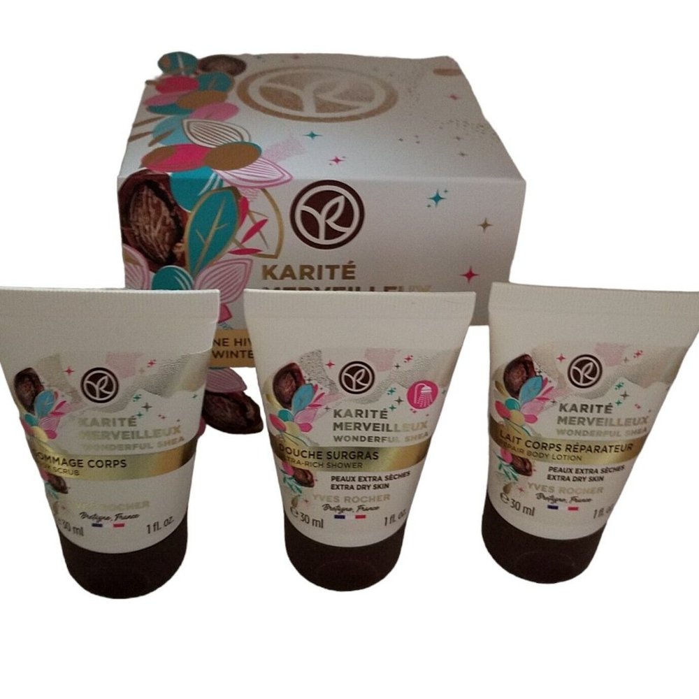 Yves Rocher Wonderful Shea Shower Gel Lotion Scrub Limited Edition 3 piece Kit